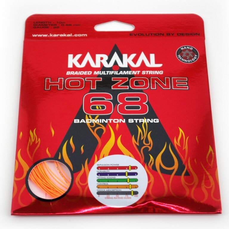 Karakal Sznur do badmintona Hot Zone 68 pomarańczowy 10m Zestaw