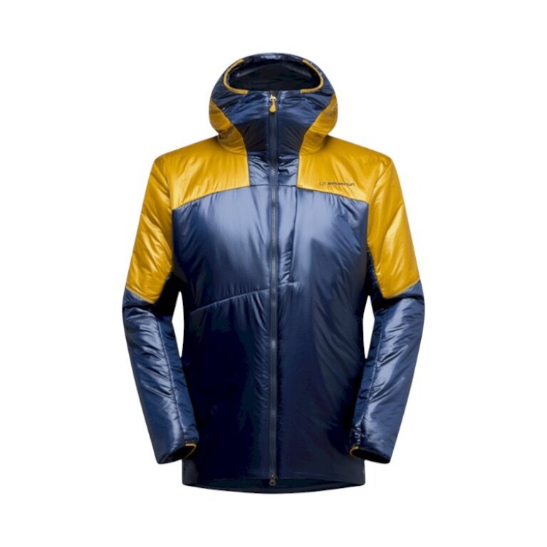 Kurtka zimowa La Sportiva Supercouloir Primaloft Parka (izolacja PrimaLoft Gold, wiatroszczelna) ciemnoniebieska/savanna żółta męska