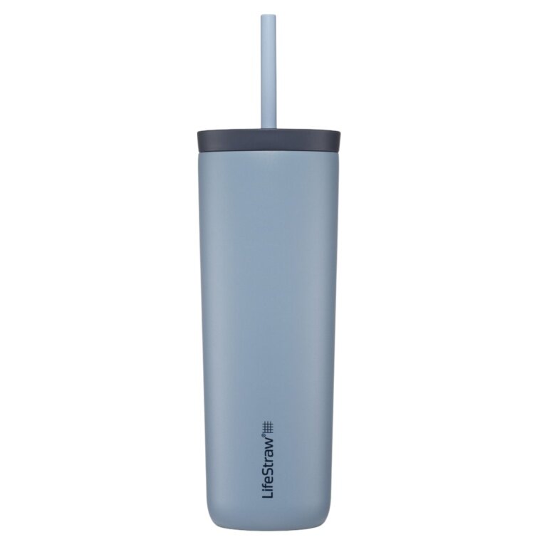 LifeStraw Termos Kubek Go Steel Tumbler Izolowany ze stali nierdzewnej, z filtrem wody, ze słomką - lodowy niebieski - 500 ml