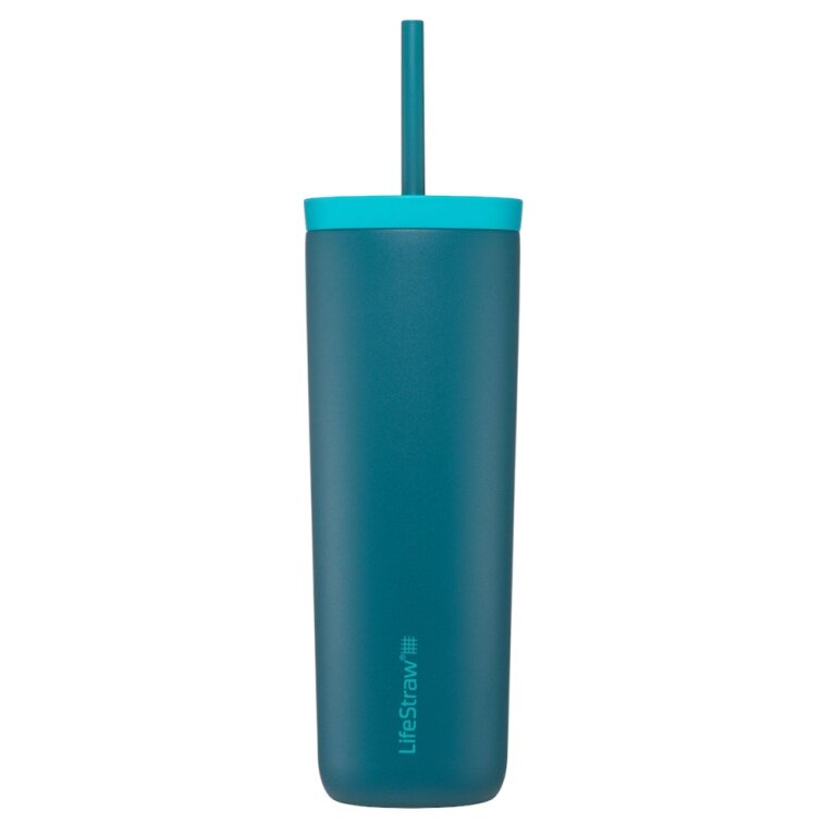 LifeStraw Termos Kubek Go Steel Tumbler Izolowany ze stali nierdzewnej, z filtrem wody, ze słomką - niebiesko-zielony - 500 ml
