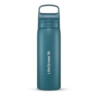 LifeStraw Butelka na wodę Go Series ze stali nierdzewnej z filtrem, zatyczka z silikonowym ustnikiem, wolna od BPA w kolorze teal - 530 ml
