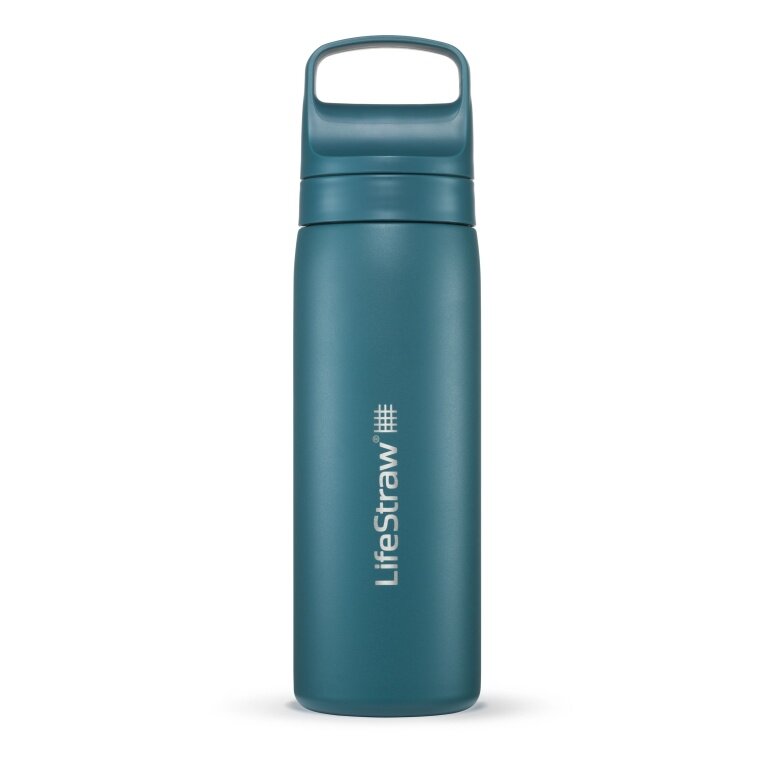 LifeStraw Butelka na wodę Go Series ze stali nierdzewnej z filtrem, zatyczka z silikonowym ustnikiem, wolna od BPA w kolorze teal - 530 ml