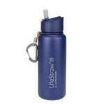 LifeStraw Butelka Wodna Go Stal Nierdzewna z Filtrem Wodnym, Zatyczka z Silikonowym Ustnikiem, Karabinek niebieski - 650 ml