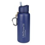 LifeStraw Butelka do picia Go ze stali nierdzewnej z filtrem do wody, zatyczka z silikonowym ustnikiem, karabinek ciemnoniebieski - 650 ml