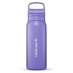 Butelka LifeStraw Go Series ze stali nierdzewnej z filtrem wody, zatyczka z silikonowym ustnikiem, wolna od BPA, fioletowa - 700 ml