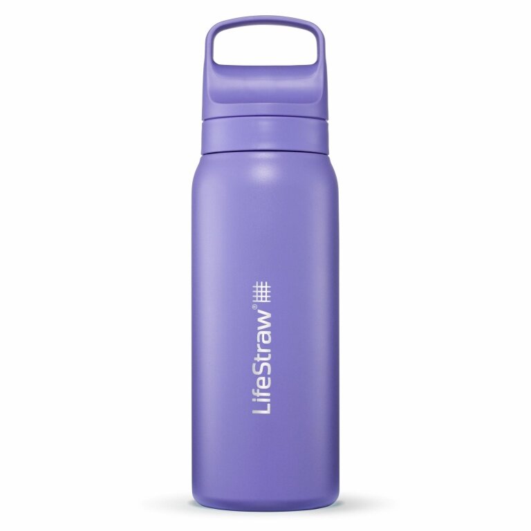Butelka LifeStraw Go Series ze stali nierdzewnej z filtrem wody, zatyczka z silikonowym ustnikiem, wolna od BPA, fioletowa - 700 ml