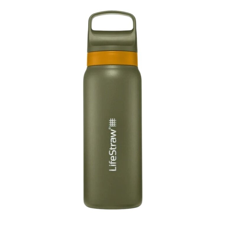 Butelka LifeStraw Go Series ze stali nierdzewnej z filtrem wody, zatyczka z silikonowym ustnikiem, wolna od BPA, kolor timbergrün - 700 ml
