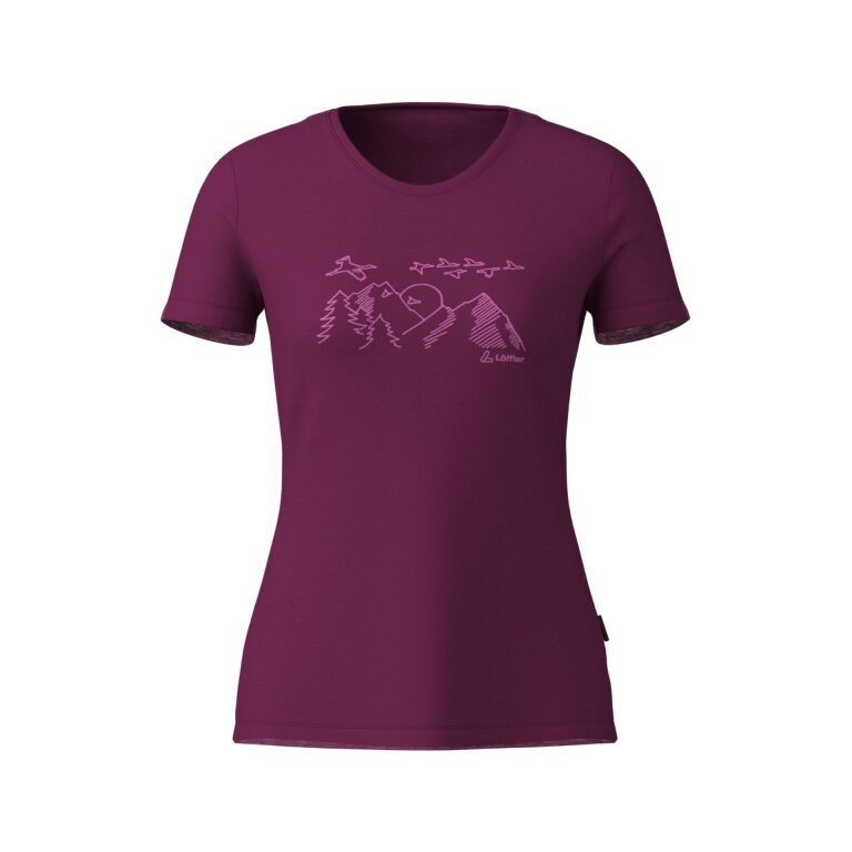 Koszulka Löffler do wędrówek / rekreacji z nadrukiem Sunset Merino-Tencel w kolorze bordowym dla kobiet