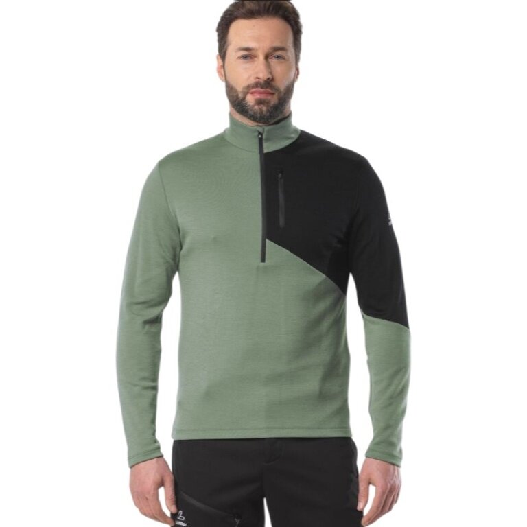 Löffler Koszulka z długim rękawem Block Transtex Merino Midlayer (Half-Zip, izolacja cieplna) zielono/czarna męska