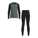 Zestaw bielizny funkcjonalnej Löffler Long CB Transtex® Warm Merino 200 (koszulka z długim rękawem i długie spodnie) zielony/czarny dziecięcy
