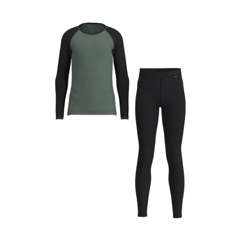 Zestaw bielizny funkcjonalnej Löffler Long CB Transtex® Warm Merino 200 (koszulka z długim rękawem i długie spodnie) zielony/czarny dziecięcy