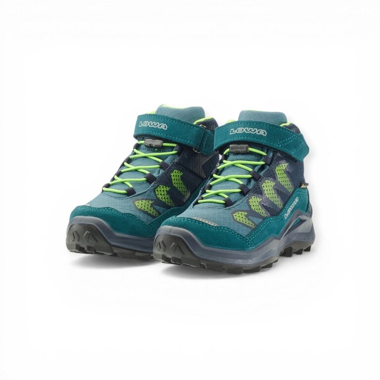 Lowa buty trekkingowe Maddox Pro Mid GTX na rzep Junior (tekstylia/skóra zamszowa, zapięcie na rzep, wodoodporne) petrolowa zieleń/limonka dziecięce