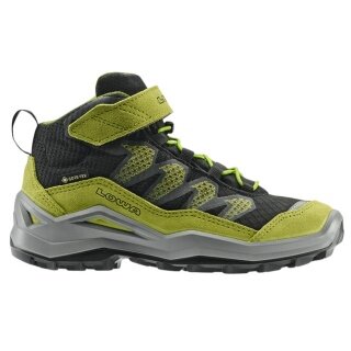 Lowa buty trekkingowe Maddox Pro Mid GTX na rzep Junior (tekstylia/skóra zamszowa, zapięcie na rzep, wodoodporne) czarne/limonkowe dziecięce