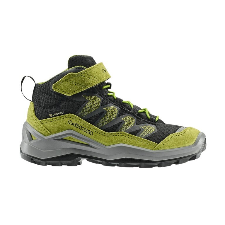 Lowa buty trekkingowe Maddox Pro Mid GTX na rzep Junior (tekstylia/skóra zamszowa, zapięcie na rzep, wodoodporne) czarne/limonkowe dziecięce