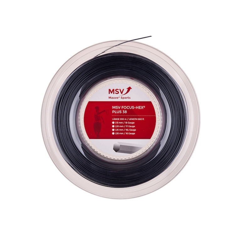 MSV Sznur tenisowy Focus Hex Plus 38 (Trwałość+Spin) czarny 200m rolka