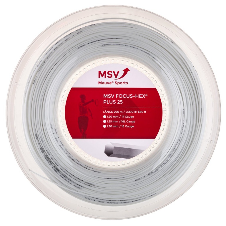 MSV Sznur tenisowy Focus Hex Plus 25 (Trwałość+Spin) biały 200m rolka