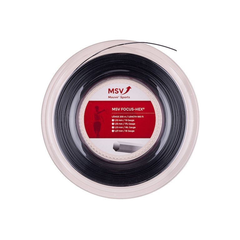 MSV Sznurki tenisowe Focus Hex (Trwałość+Spin) czarny 200m rolka