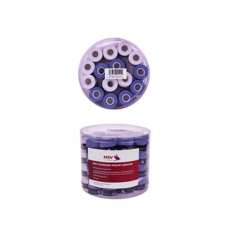 MSV Overgrip Prespi Absorb 0.6mm (Absorpcja potu/Komfort) niebiesko/biała 60 sztuk w pudełku