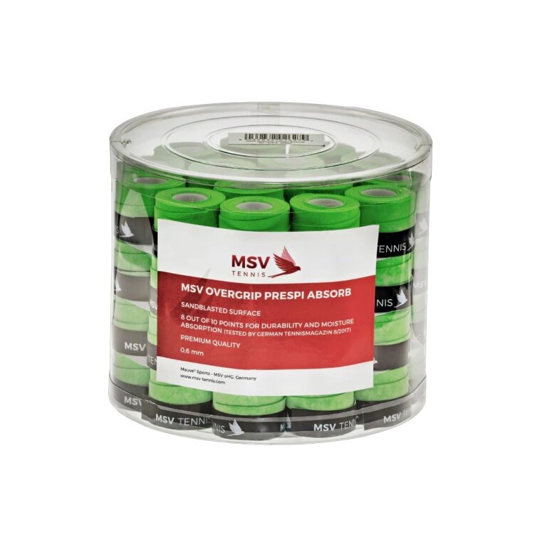 MSV Overgrip Prespi Absorb 0,6 mm (wchłanianie potu/komfort) zielony 60 sztuk w opakowaniu