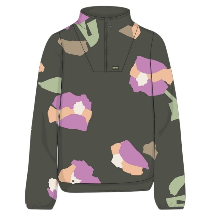 Maloja Fleecepullover MeltinaM (Half Zip, oddychający) ciemnozielony/kwiat Damen