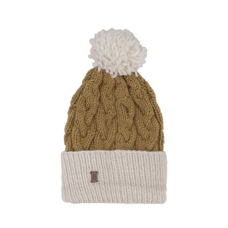 Medima Zimowa czapka z pomponem - wełna merino, struktura prążkowana, z wywinięciem - musztardowy - 1 sztuka