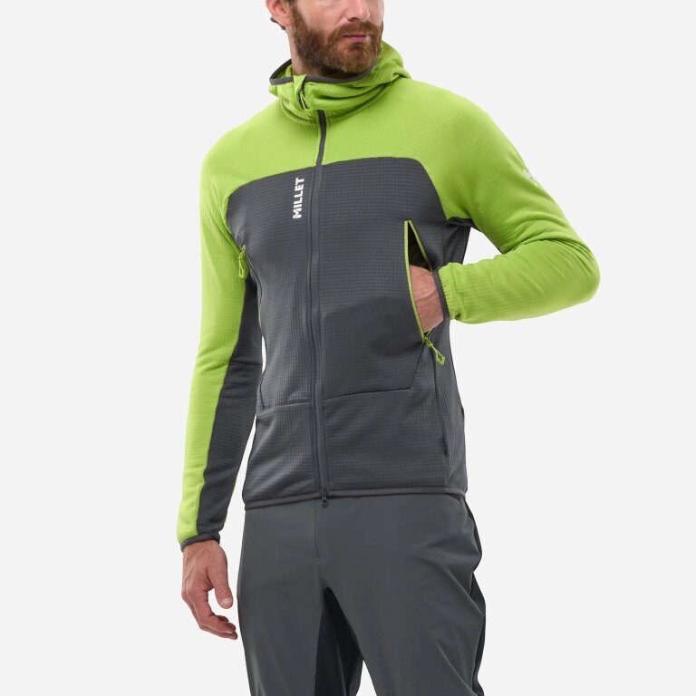 Kurtka polarowa Millet Fusion Grid Hoodie (Polartec, oddychająca) szara/limonkowa męska