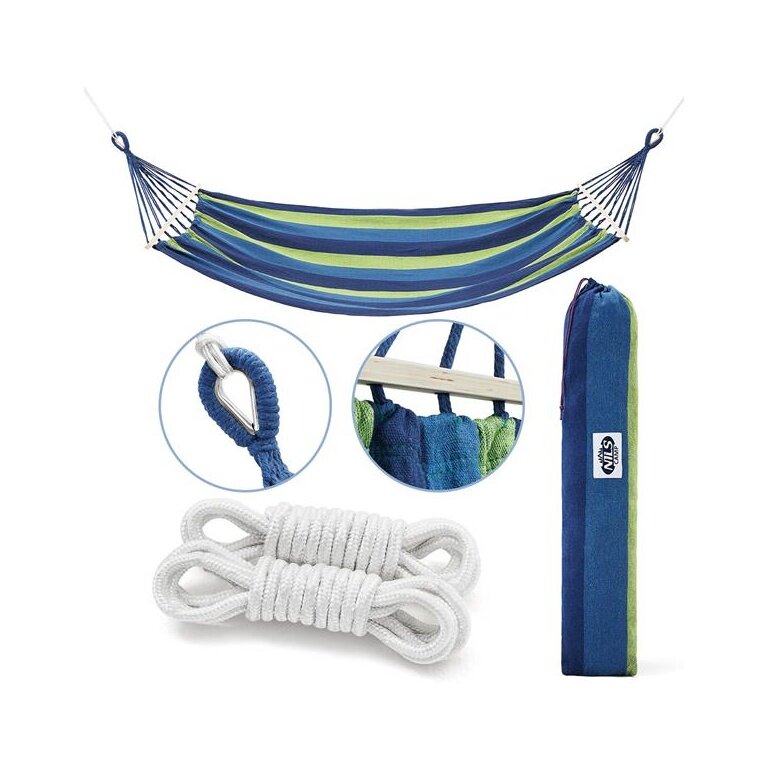 Nils Camp Hamak NC9001 (z drążkiem, trwała, łatwa do zawieszenia) granatowo/zielona 200x120cm