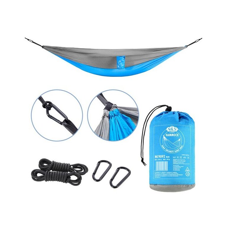 Nils Camp Hamak NC9092 Turystyczny (kompaktowy, łatwy do zawieszenia) niebieski 290x140cm
