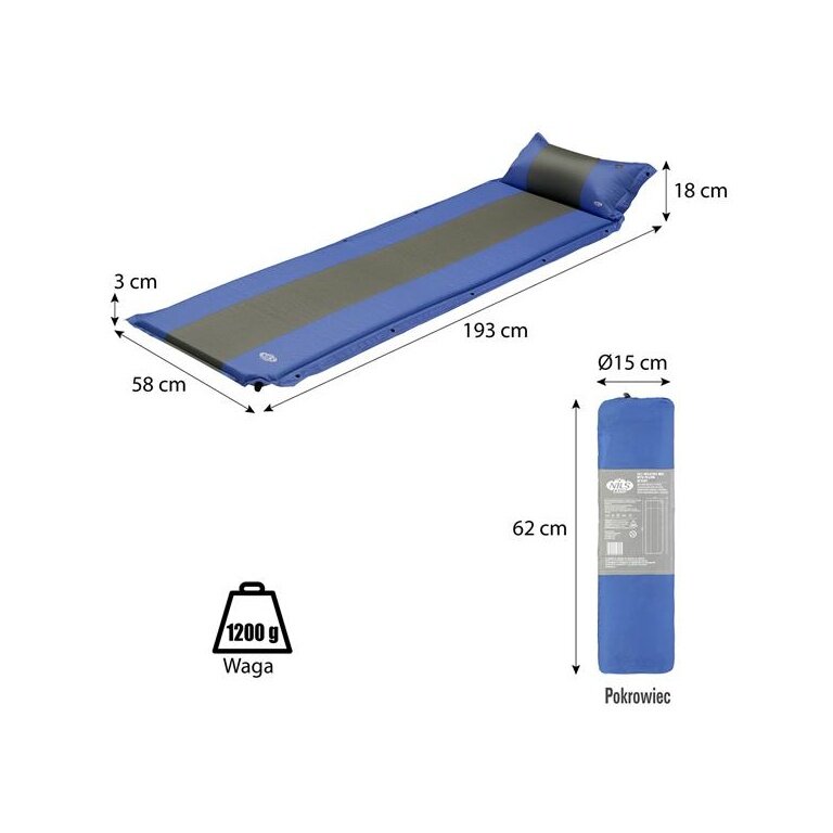 Nils Camp Isomatte NC4349 (samozapadająca, poduszka) niebiesko/szara 193x58x5cm