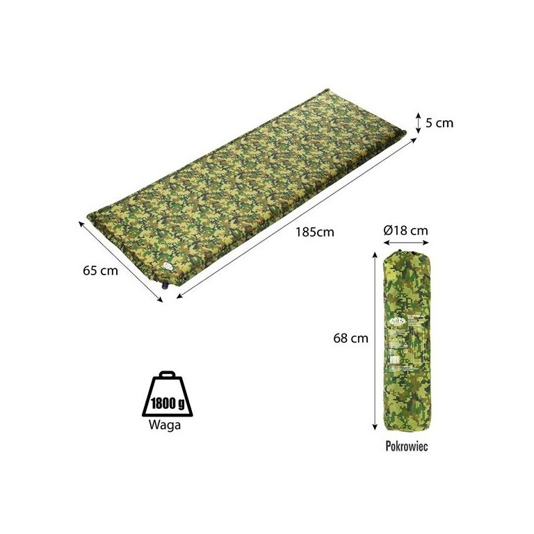 Nils Camp Isomatte NC4050 (samo-nadmuchiwane) camogruń 185x65x5cm
