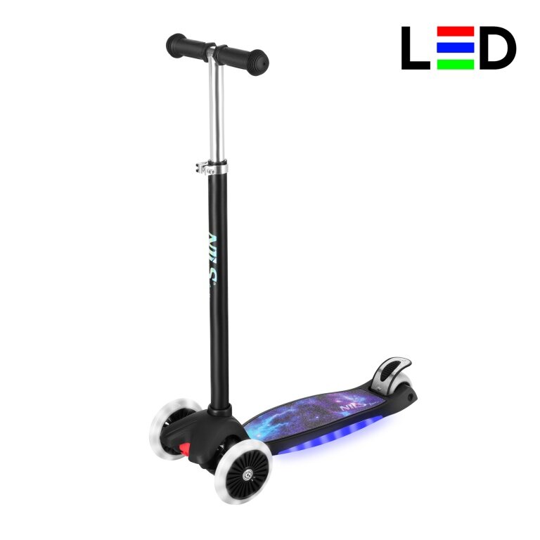 Nils Fun Scooter HLB1310 Led z hamulcem (składany hulajnoga, łożyska: ABEC 7) czarny/niebieski - dla dzieci
