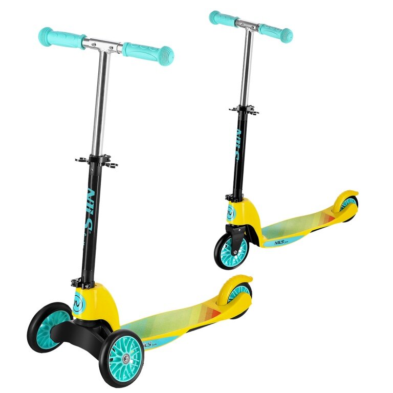 Nils Fun Scooter HLB202 (składana hulajnoga, łożyska: ABEC 5) żółto-miętowa - dla dzieci