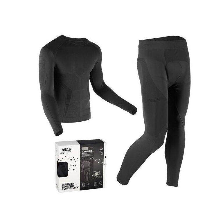 Zestaw bielizny funkcjonalnej Nils Ragnar (koszulka z długim rękawem i długie spodnie) czarny męski