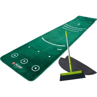 Pure2Improve Mata do puttowania golfowego Dual Grain (z miotłą) zielona 70x335cm