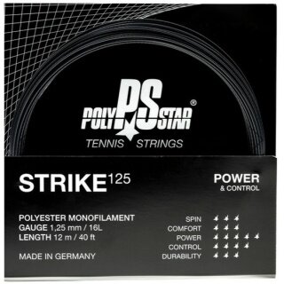 Polystar Sznur tenisowy Strike (trwałość + moc) czarny 12m zestaw