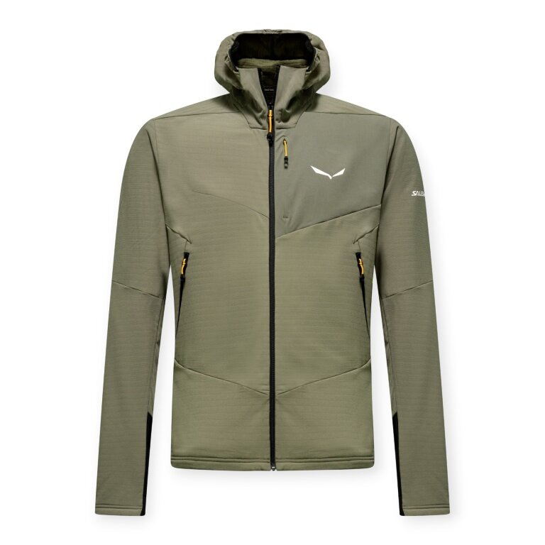 Salewa Fleece'owa kurtka Ortles Fleece Pro z kapturem (ciepła, 4-kierunkowy stretch, wiatroszczelna) zielona męska