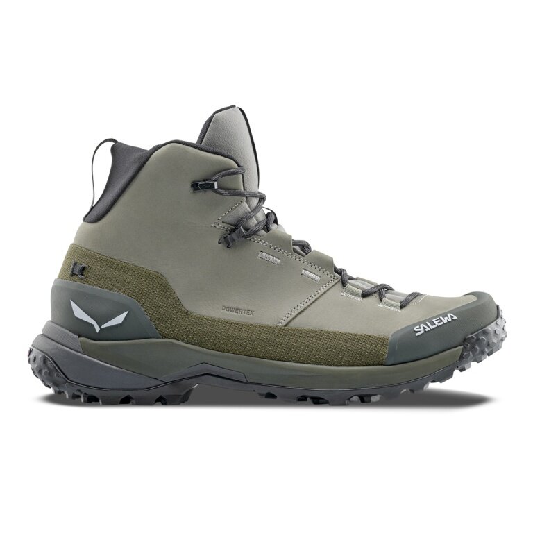 Buty trekkingowe Salewa Puez Leather Mid Powertex (Trekking, nubuk, wodoodporne) khaki/zielony męskie