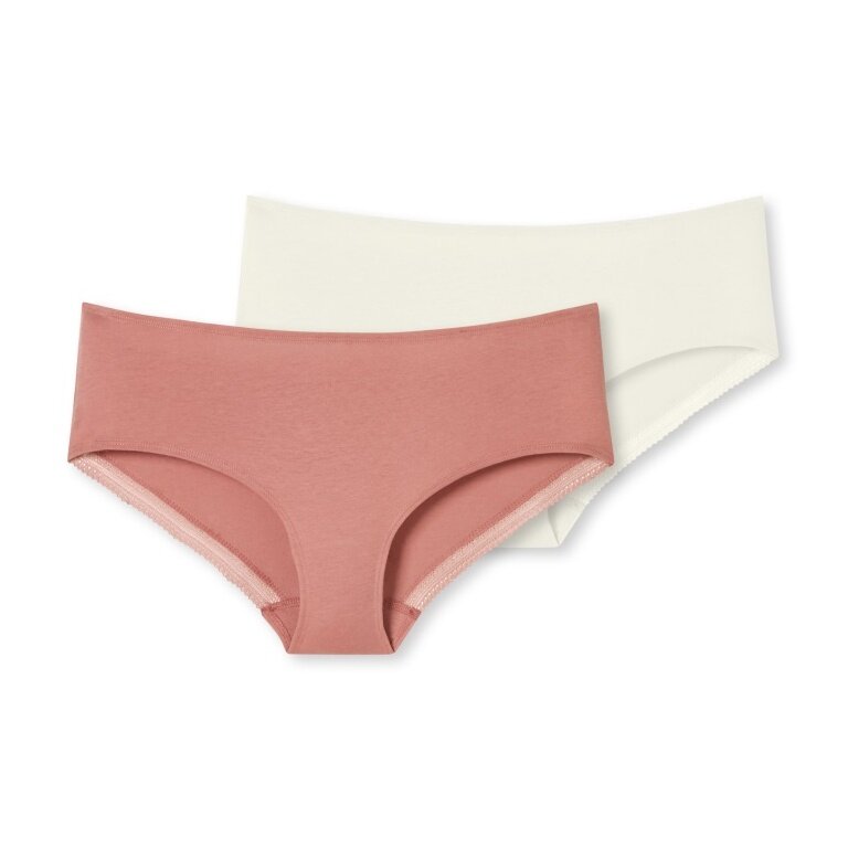 Schiesser bielizna Pantys bawełniane koronkowe beżowe/sienarot damskie - 2 sztuki