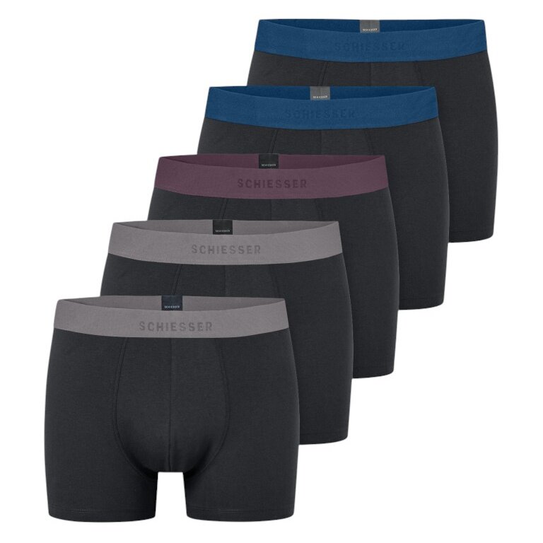 Schiesser bielizna bokserki 95/5 bawełna organiczna z gumką wielokolorowe czarne męskie - 5 sztuk