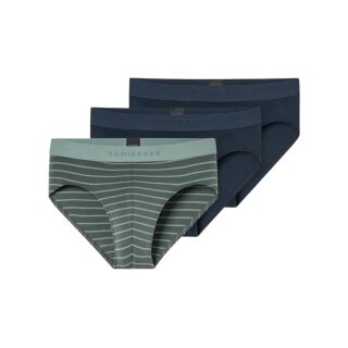 Schiesser Slip Rio z organicznej bawełny z gumką (majtki) ciemnoniebieski/mineralna zieleń/ w paski dla mężczyzn - 3 sztuki