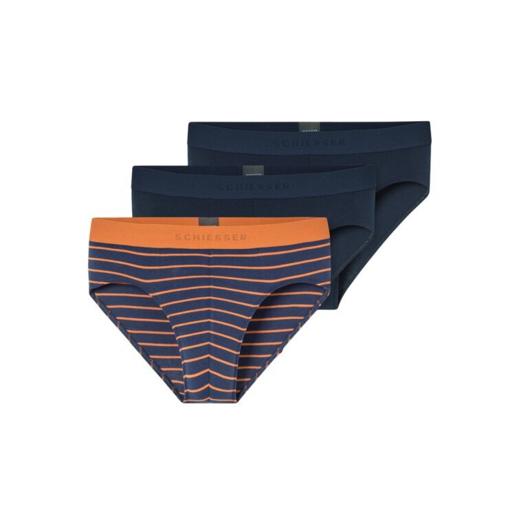 Schiesser Slip Rio z organicznej bawełny z gumką (slipy) ciemnoniebieski/pomarańczowy jednolity/striped męski - 3 sztuki