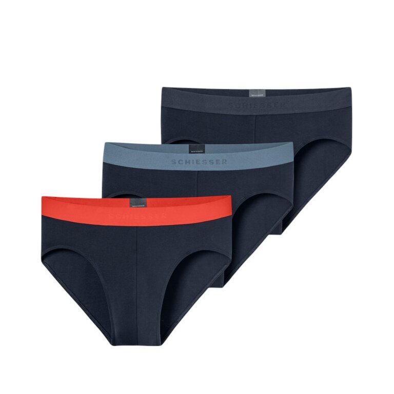 Schiesser bielizna slipy Rio z organicznej bawełny z gumką 95/5 wielokolorowe ciemnoniebieskie męskie - 3 sztuki