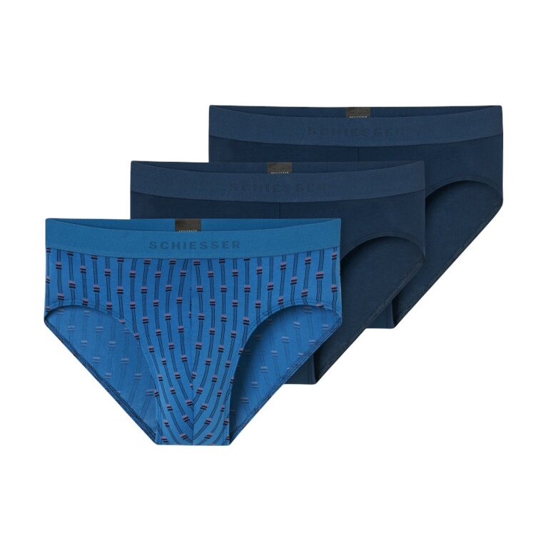 Schiesser bielizna slipy Rio z organicznej bawełny 95/5 wielokolorowe granatowe/niebieskie męskie - 3 sztuki