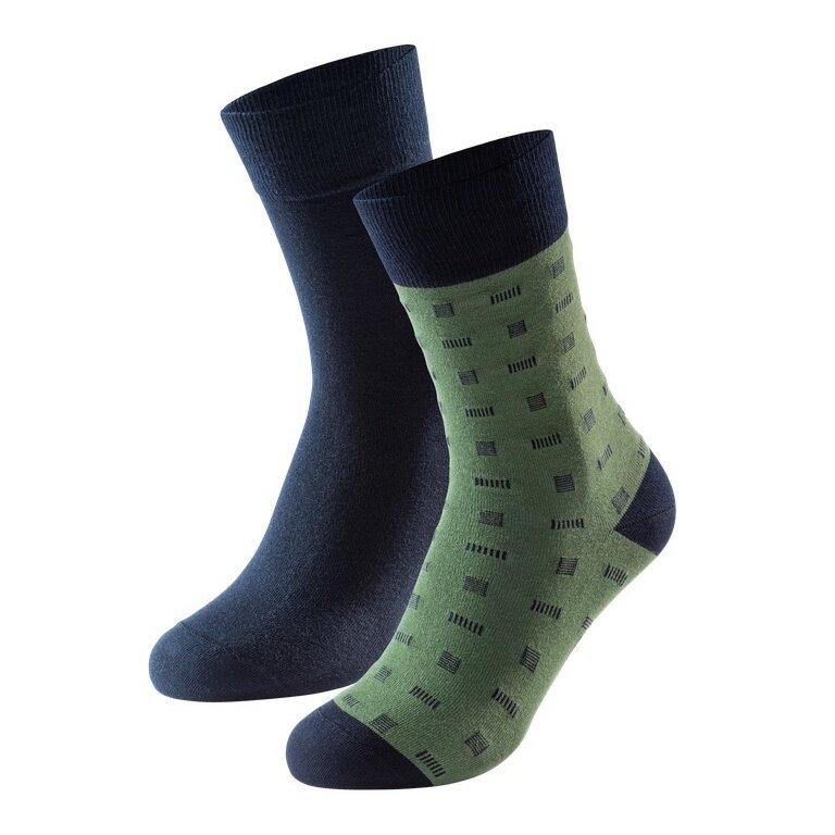 Schiesser Skarpetki dzienne Crew Pima Bawełna Jednolity Wzór Long Life Cool oliwkowy/nocny niebieski - 2 pary