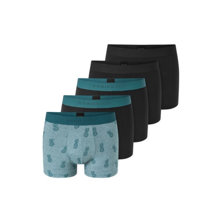 Schiesser bielizna bokserki 95/5 bawełna organiczna czarny/zielony wzór męskie - 5 sztuk