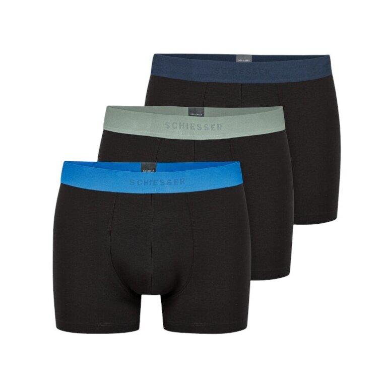 Schiesser bielizna bokserki 95/5 bawełna organiczna z gumką wielokolorowe czarne męskie - 3 sztuki