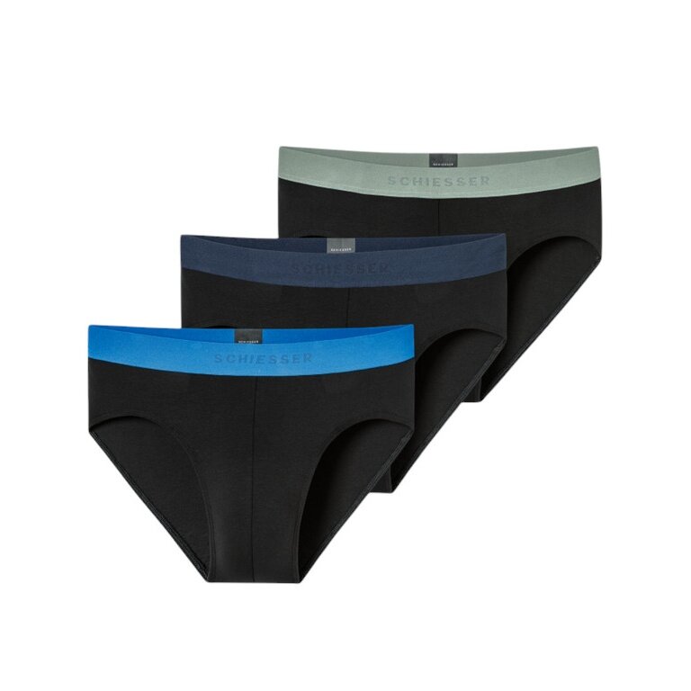 Schiesser bielizna slipy Rio z organicznej bawełny z gumką 95/5 wielokolorowe czarne męskie - 3 sztuki