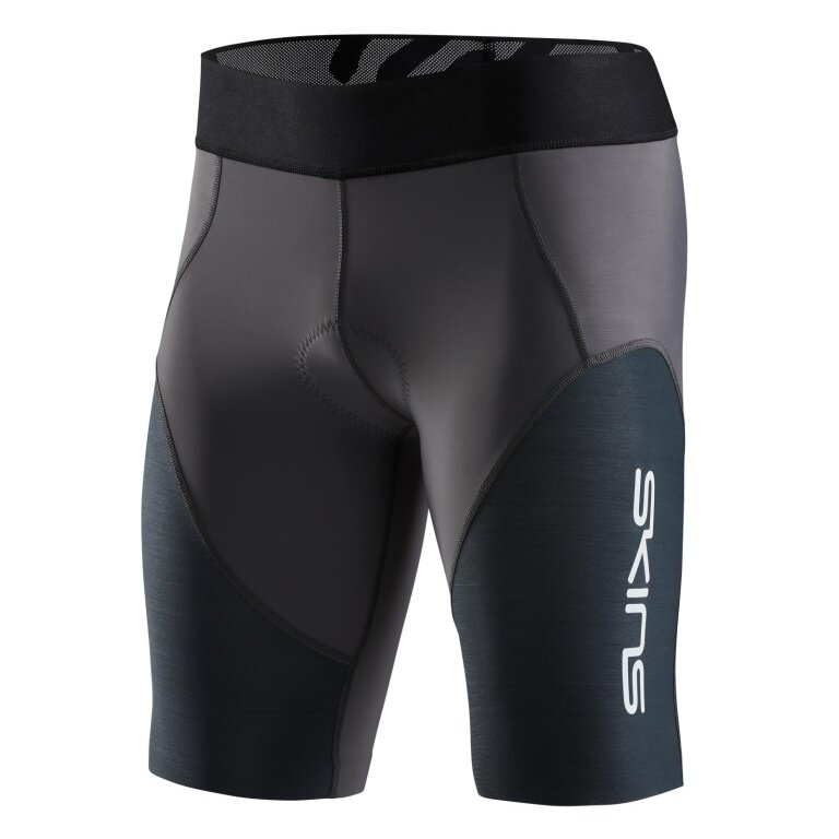 Skins Spodnie Funkcyjne TRI Elite Half Tight Short (do Triathlonu, Wysokiej Technologii Kompresja) w kolorze węgla/czarnym dla mężczyzn