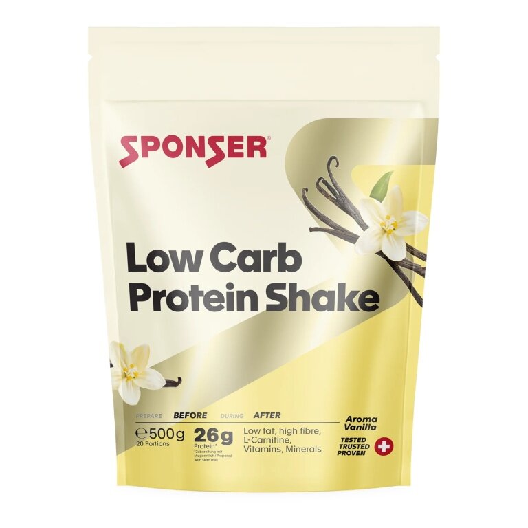 Sponser Low Carb Protein Shake (wysokiej jakości białko z serwatki, mleka i jaj, 300mg L-Karnityny na porcję) Wanilia 500g worek