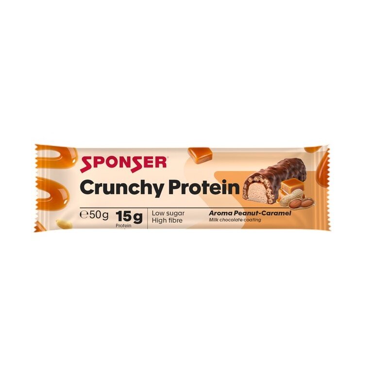 Sponser Crunchy Protein Batony (ponad 30% zawartości białka, tylko 1,8g cukru na batonik) Orzechy/Karmel 12x50g Pudełko